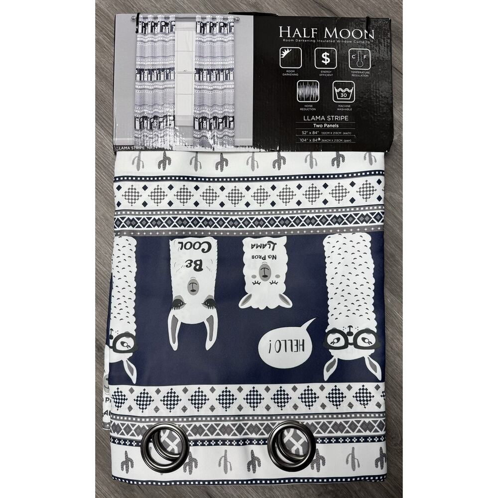 2 Pack Curtain Panels Lush Decor Llama Stripe Navy 52"x84" Brand new